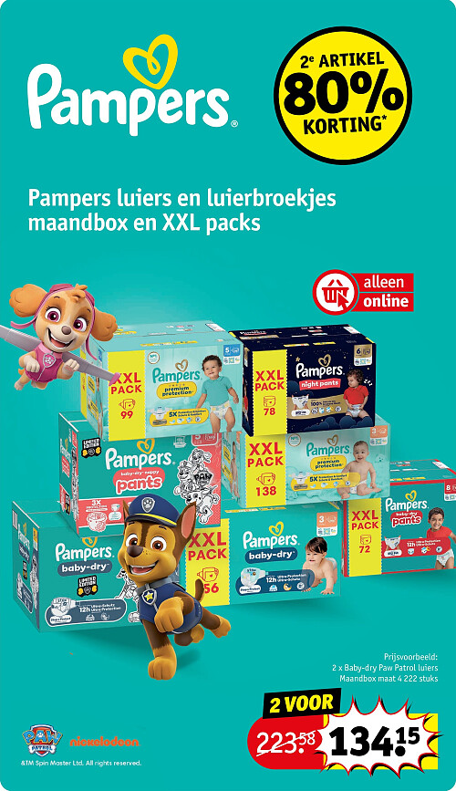2 x Baby-dry Paw Patrol luiers Maandbox maat 4 222 stuks