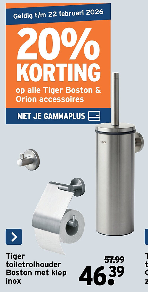 Tiger toiletrolhouder Boston met klep inox