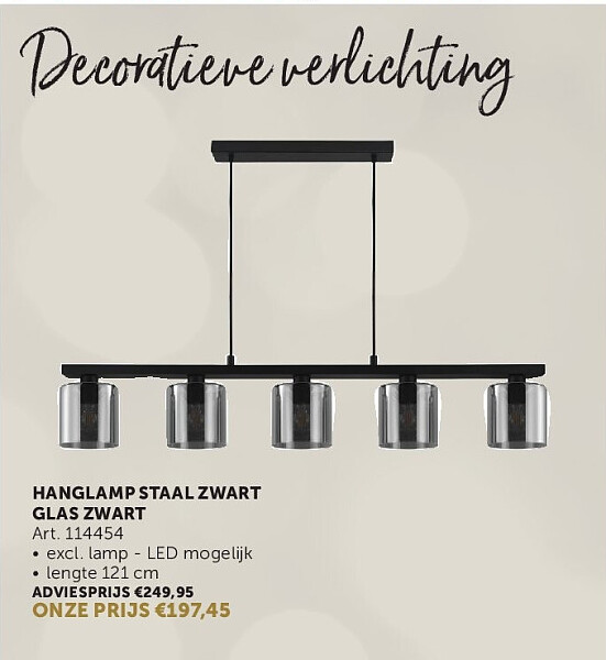 HANGLAMP STAAL ZWART GLAS ZWART