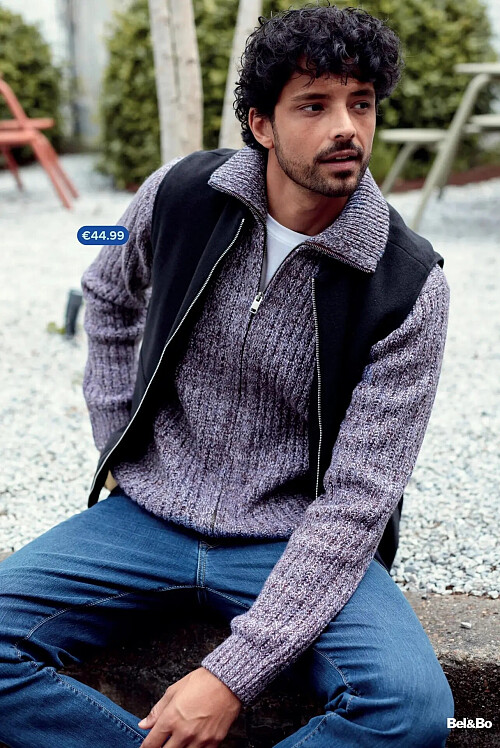 Gilet zippé bleu-gris avec col