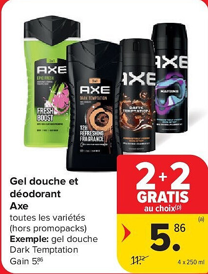 Gel douche et déodorant Axe 4 x 250 ml