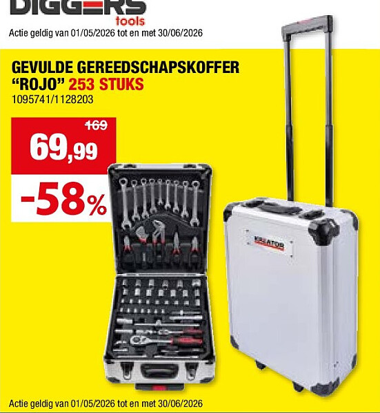 GEVULDE GEREEDSCHAPSKOFFER “ROJO” 253 STUKS