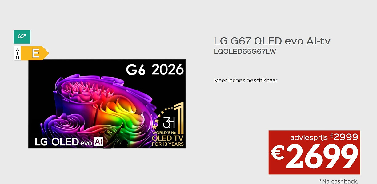 LG G67 OLED evo Al-tv LQOLED65G67LW