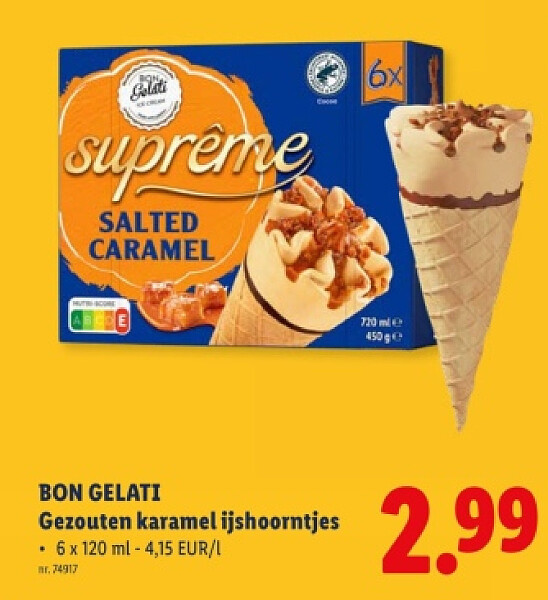 Gezouten karamel ijshoorntjes