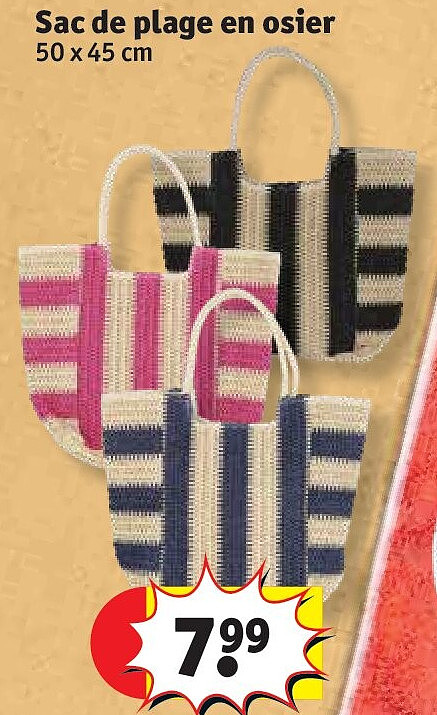 Sac de plage en osier 50 x 45 cm