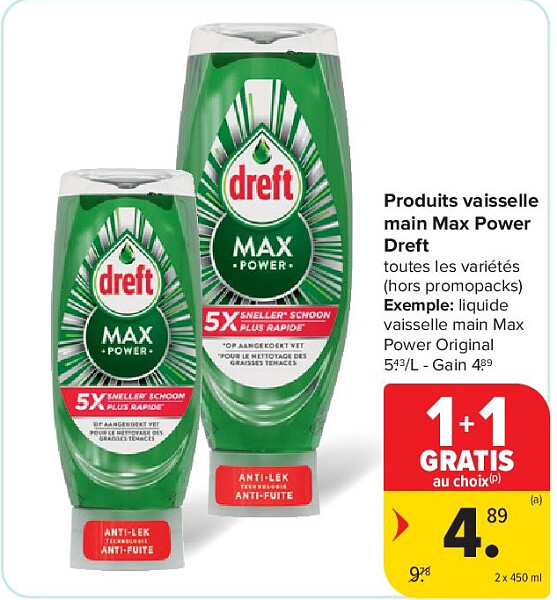 Produits vaisselle main Max Power Dreft 2 x 450 ml