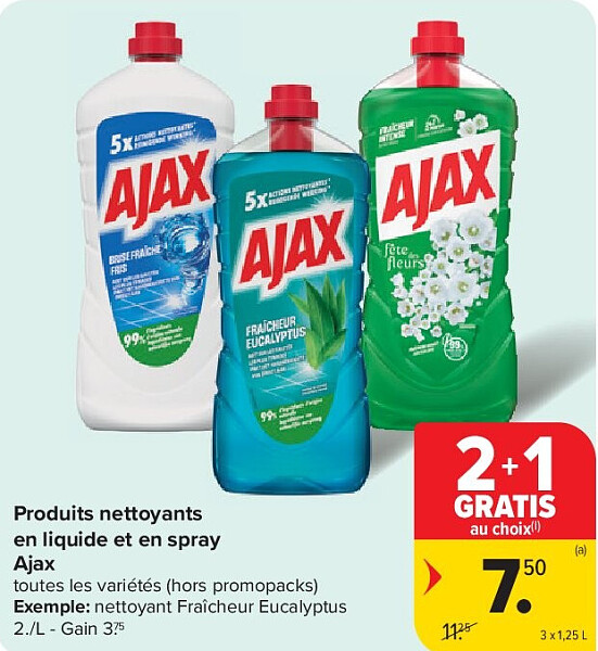 Produits nettoyants en liquide et en spray Ajax 3 x 1,25 L