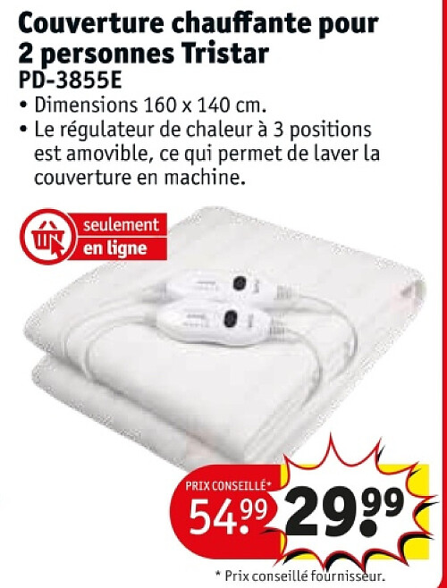 Couverture chauffante pour 2 personnes Tristar PD-3855E
