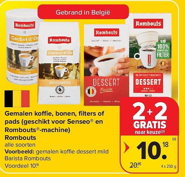 Gemalen ko e, bonen, fi lters of pads (geschikt voor Senseo® en Rombouts®-machine) Rombouts