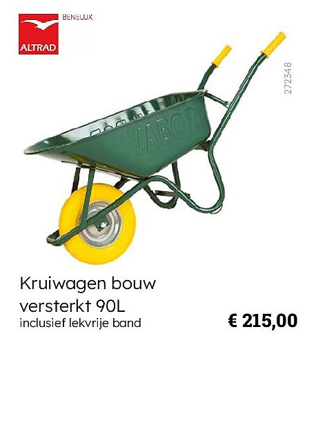Kruiwagen bouw versterkt 90L inclusief lekvrije band