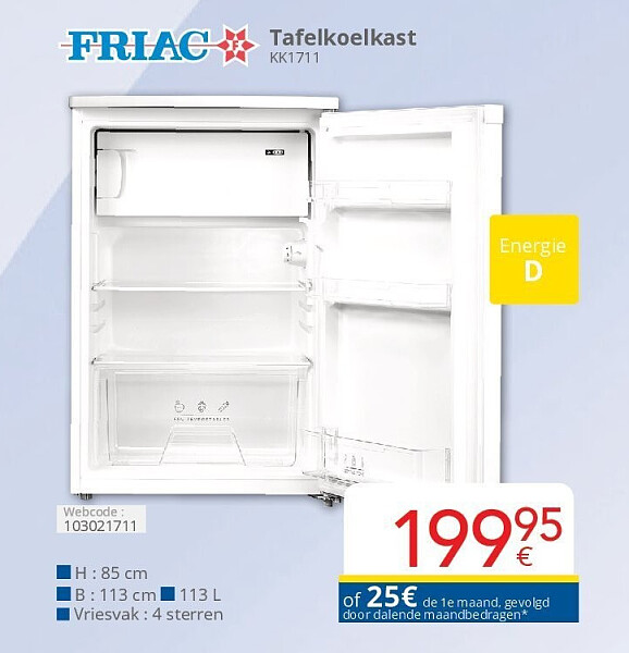 Friac Tafelkoelkast KK1711