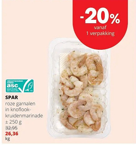 SPAR roze garnalen in knoflookkruidenmarinade + 250 g