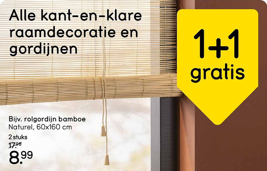 Bamboe rolgordijn Naturel 60x160 cm