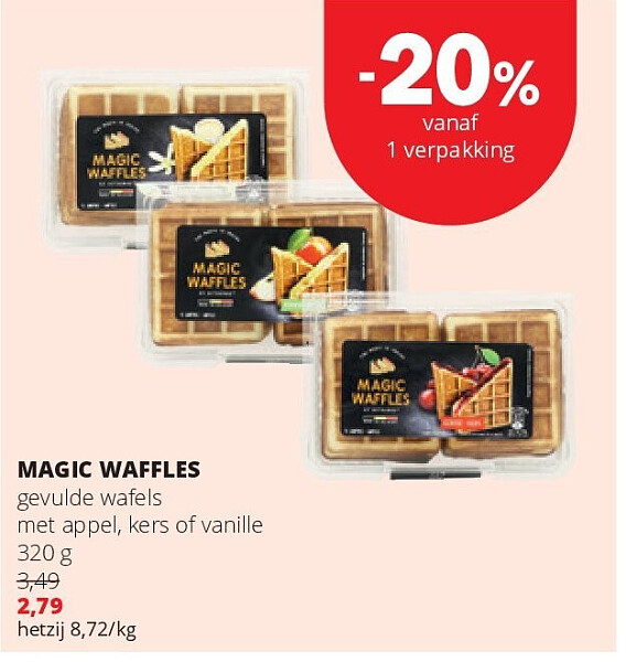MAGIC WAFFLES gevulde wafels met appel, kers of vanille 320 g