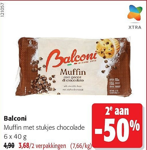 Balconi Muffin met stukjes chocolade 6 x 40 g