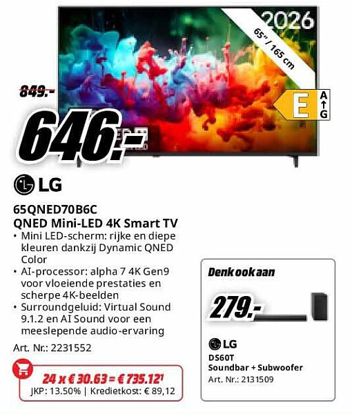 LG 65QNED70B6C QNED Mini-LED 4K Smart TV