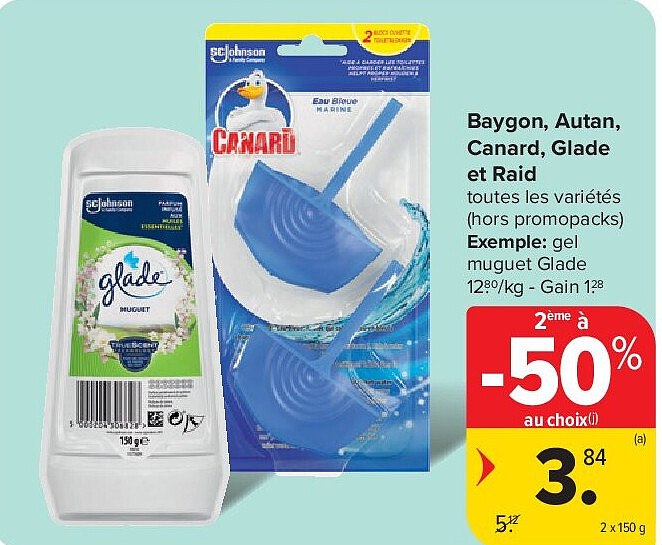 Baygon, Autan, Canard, Glade et Raid 2 x 150 g