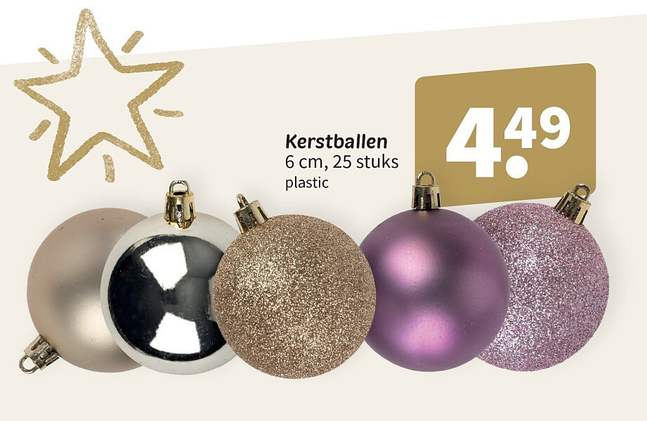 Kerstballen 6 cm, 25 stuks plastic
