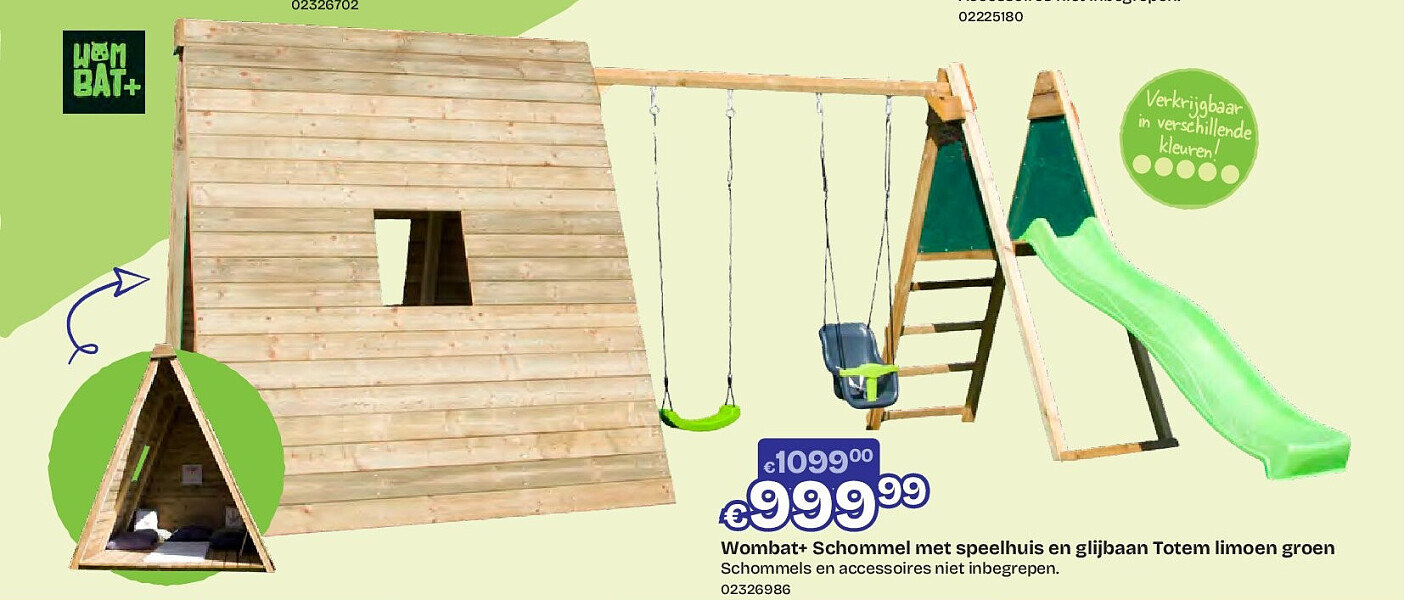 Wombat+ Schommel met speelhuis en glijbaan Totem limoen groen