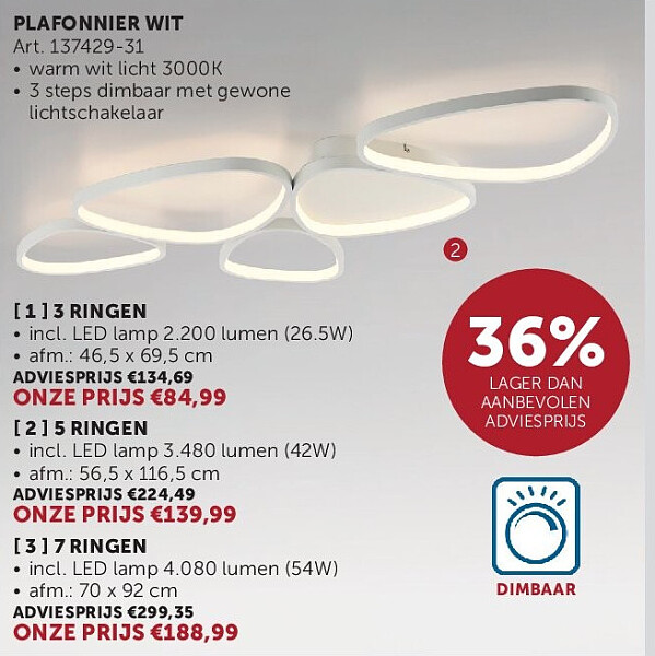 PLAFONNIER WIT [ 1 ] 3 RINGEN