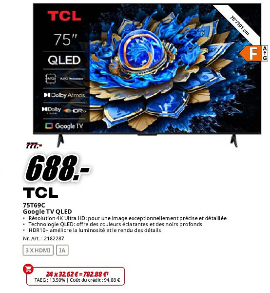 Tcl 75T69C Google TV QLED