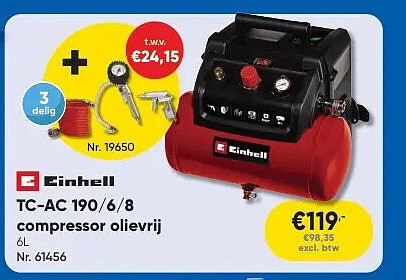 TC-AC 190/6/8 compressor olievrij 6L Nr. 61456