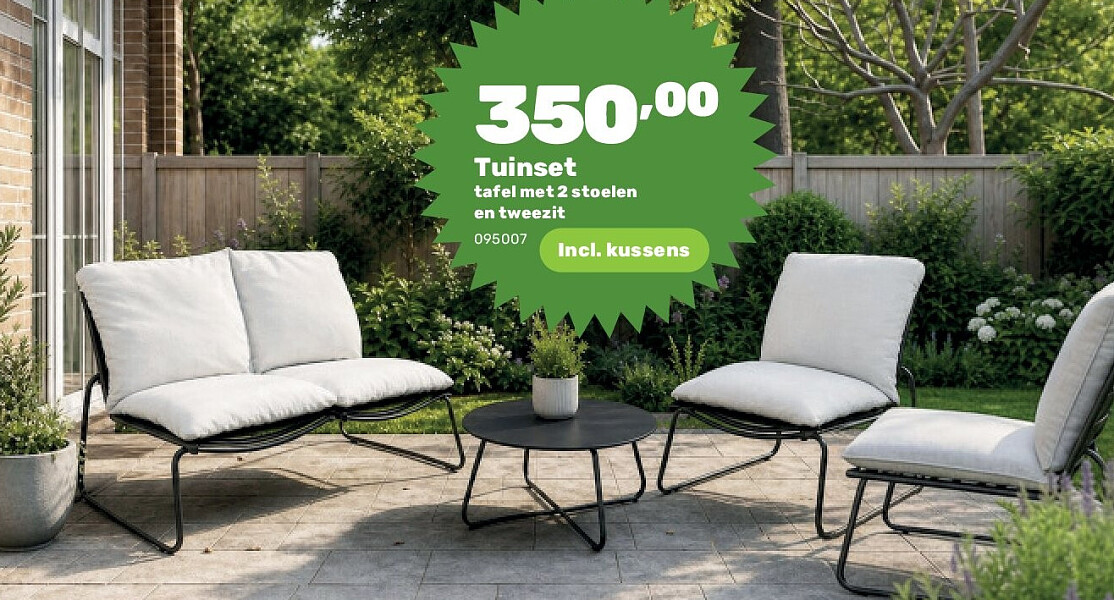 Tuinset tafel met 2 stoelen en tweezit