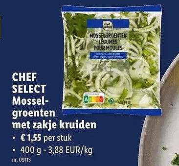 Mosselgroenten met zakje kruiden