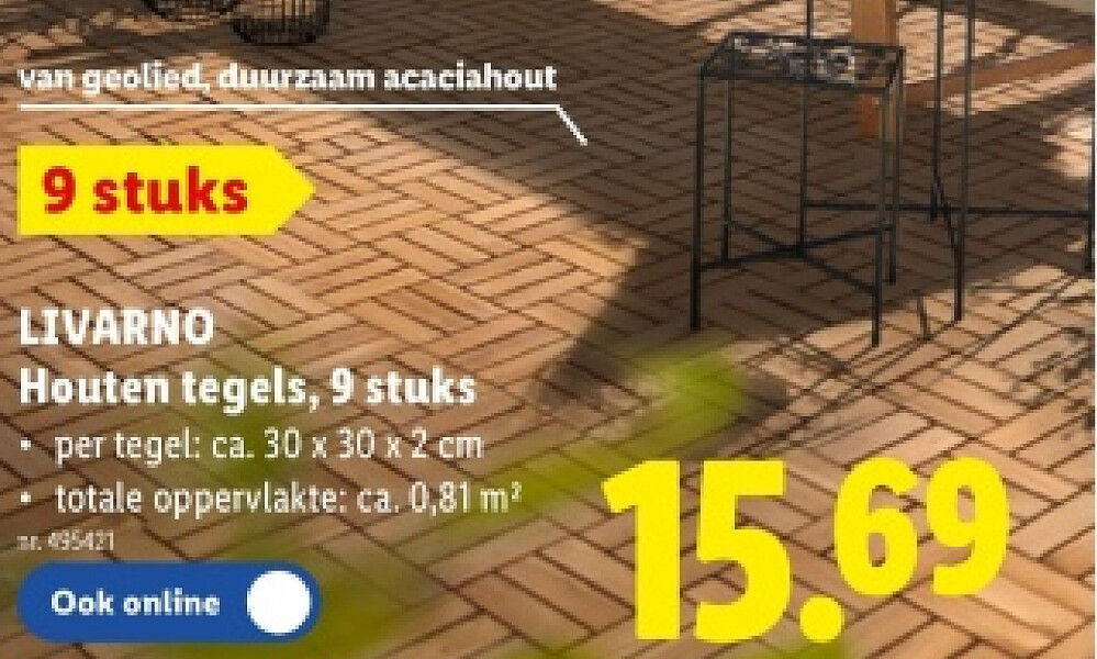 Houten tegels, 9 stuks