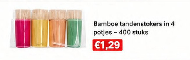 Bamboe tandenstokers in 4 potjes - 400 stuks