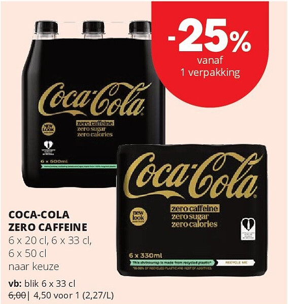 COCA-COLA ZERO CAFFEINE blik 6 x 33 cl