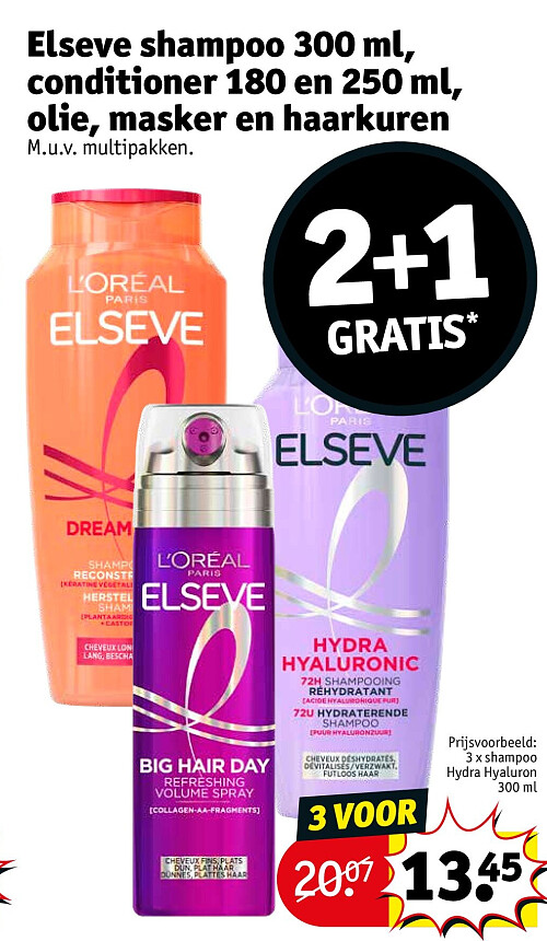 Elseve shampoo 300 ml, conditioner 180 en 250 ml, olie, masker en haarkuren