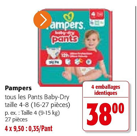 Pampers Taille 4 (9-15 kg) 27 pièces
