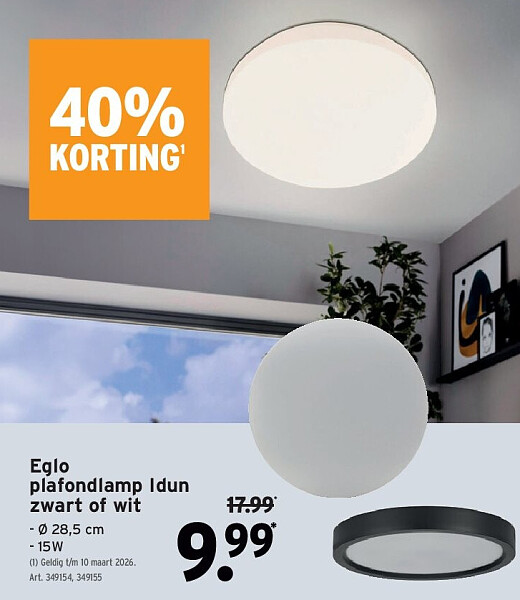 Eglo plafondlamp Idun zwart of wit