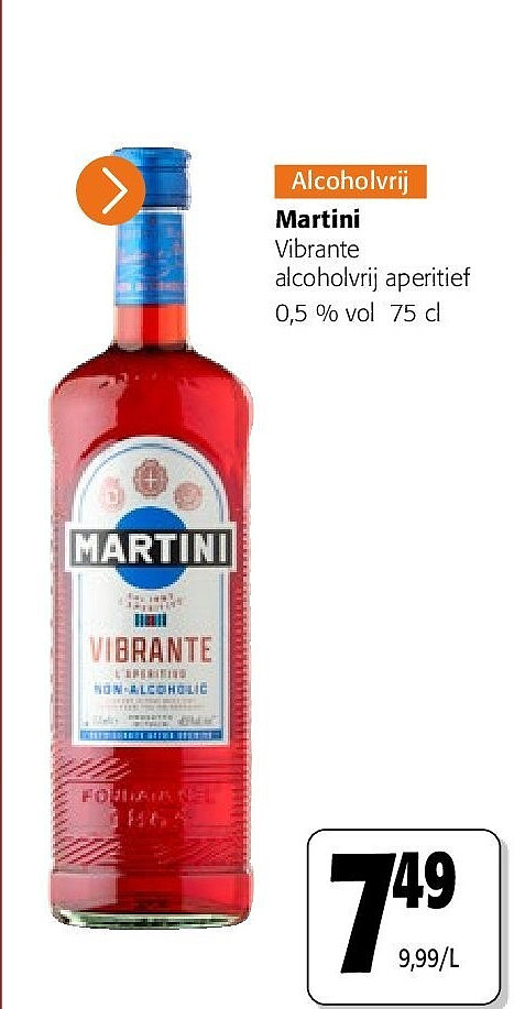 Martini Vibrante alcoholvrij aperitief 0,5 % vol 75 cl