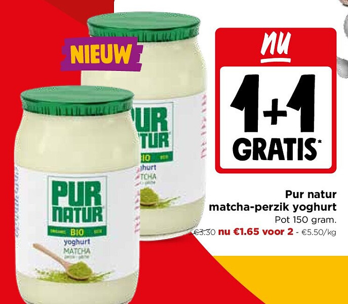 Pur natur matcha-perzik yoghurt