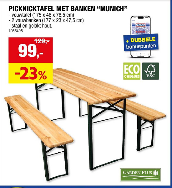 PICKNICKTAFEL MET BANKEN “MUNICH”