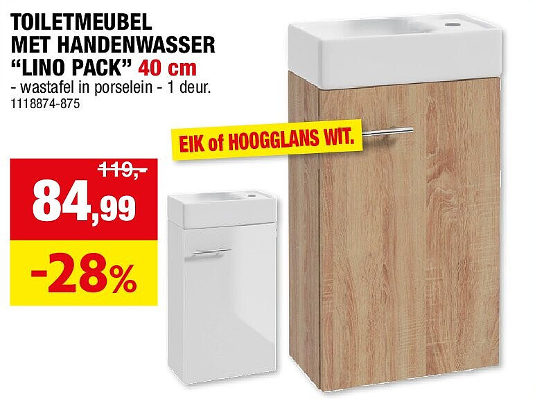 TOILETMEUBEL MET HANDENWASSER “LINO PACK” 40 cm