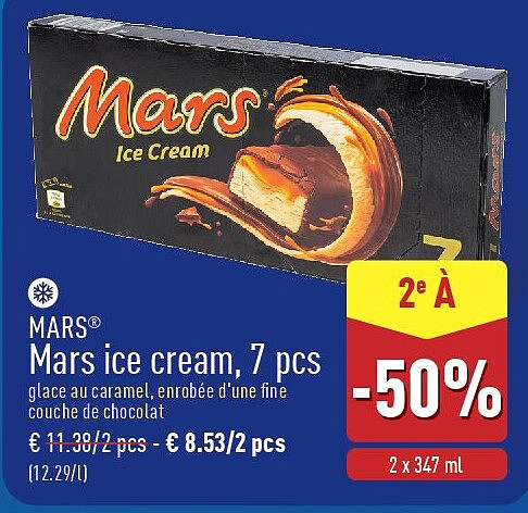 Mars ice cream, 7pcs glace au caramel, enrobée d'une fine