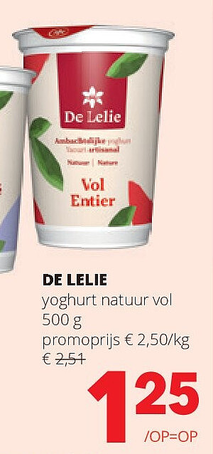DE LELIE yoghurt natuur vol 500 g