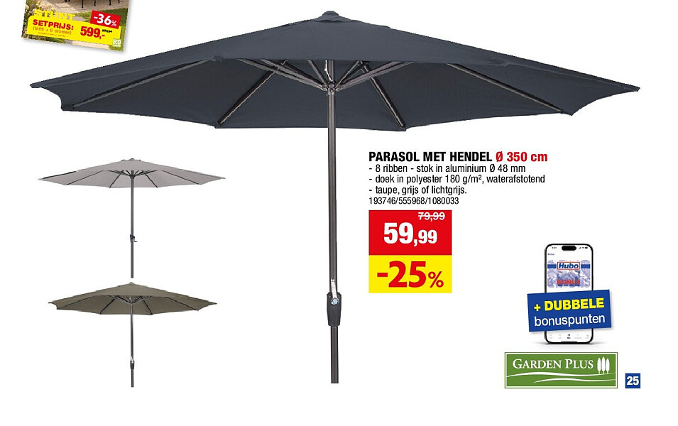 PARASOL MET HENDEL Ø 350 cm