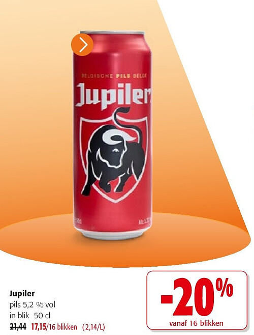 Jupiler pils 5,2 % vol in blik 50 cl