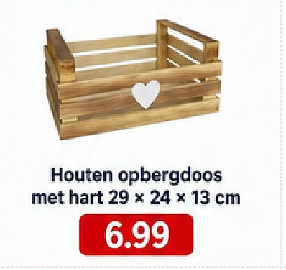 Houten opbergdoos met hart 29 x 24 x 13 cm