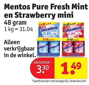 Mentos Pure Fresh Mint en Strawberry mini