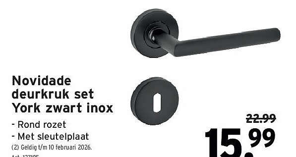 Novidade deurkruk set York zwart inox