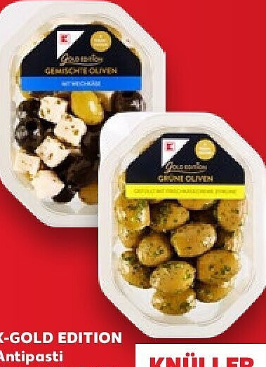 K-GOLD EDITION Antipasti, Oliven, gefüllte Paprika oder Peperoni, verschiedene Sorten, oder getrocknete Tomaten, gekühlt, 150-g-Packung