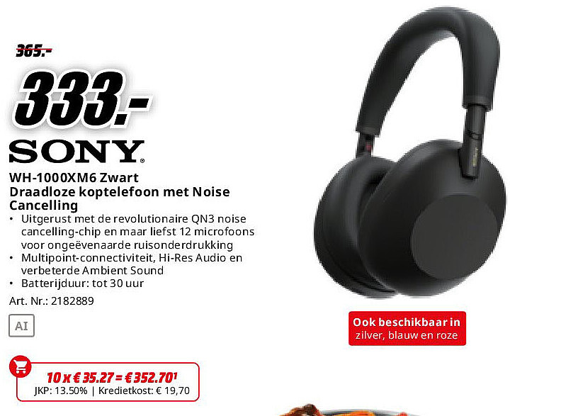WH-1000XM6 Zwart Draadloze koptelefoon met Noise Cancelling