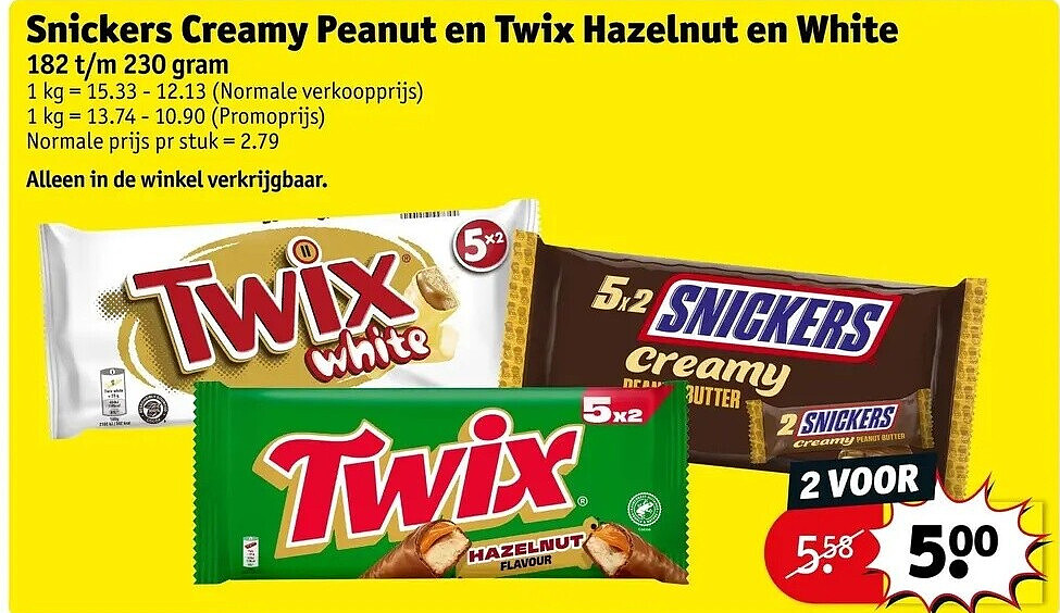 Snickers Creamy Peanut en Twix Hazelnut en White