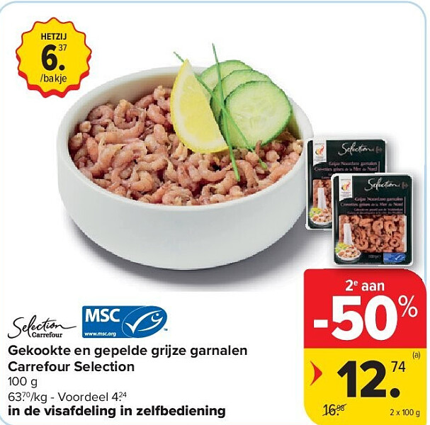 Gekookte en gepelde grijze garnalen Carrefour Selection