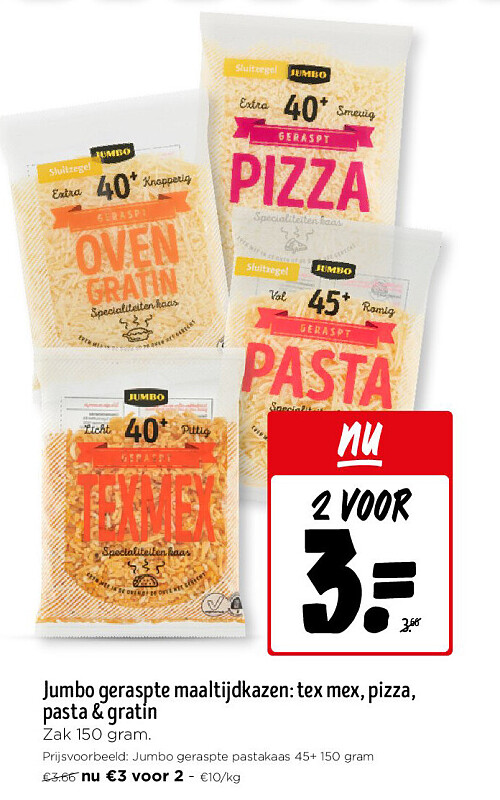 Jumbo geraspte maaltijdkazen: tex mex, pizza, pasta & gratin